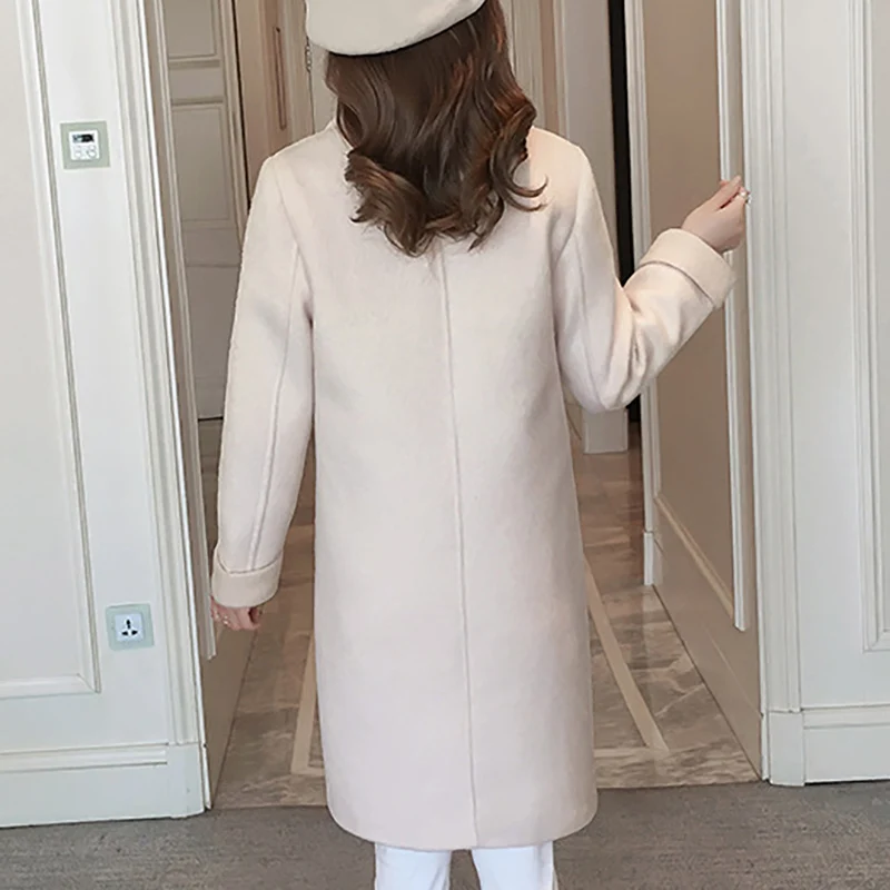 Зимнее корейское пальто женское модное винтажное Шерстяная Смесь пальто женское двубортное пальто с отложным воротником женское официальное