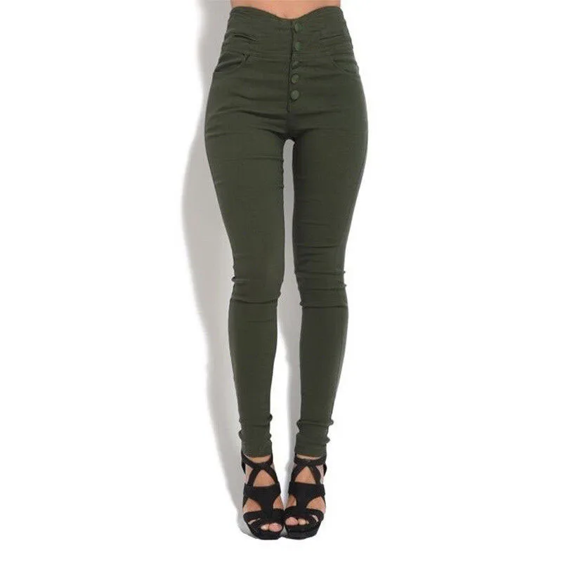 Модные женские брюки-карандаш с высокой талией, элегантные обтягивающие Стрейчевые брюки, облегающие брюки для женщин, уличная одежда размера плюс - Цвет: Зеленый