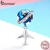 BAMOER Real 925 Sterling Silver Sparkling Star And Plane Dream Clear CZ Blue Enamel Charms fit Bracelets DIY Jewelry SCC887 ► Photo 2/6