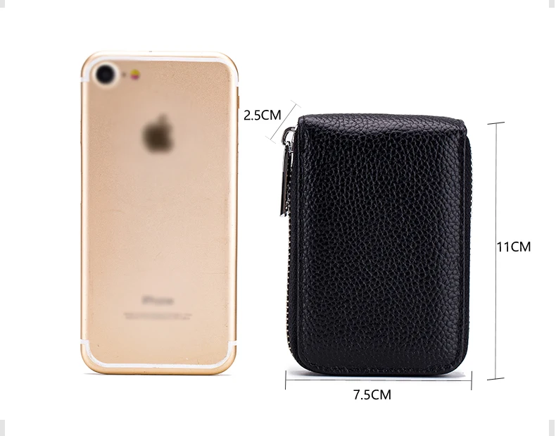 Lomelobo Unisex Lychee Card Holder Genuine Leather Women Men Credit ID Business Card Wallet Fashion Bank Cards bag Coin Purse HCL7139 Details (04)