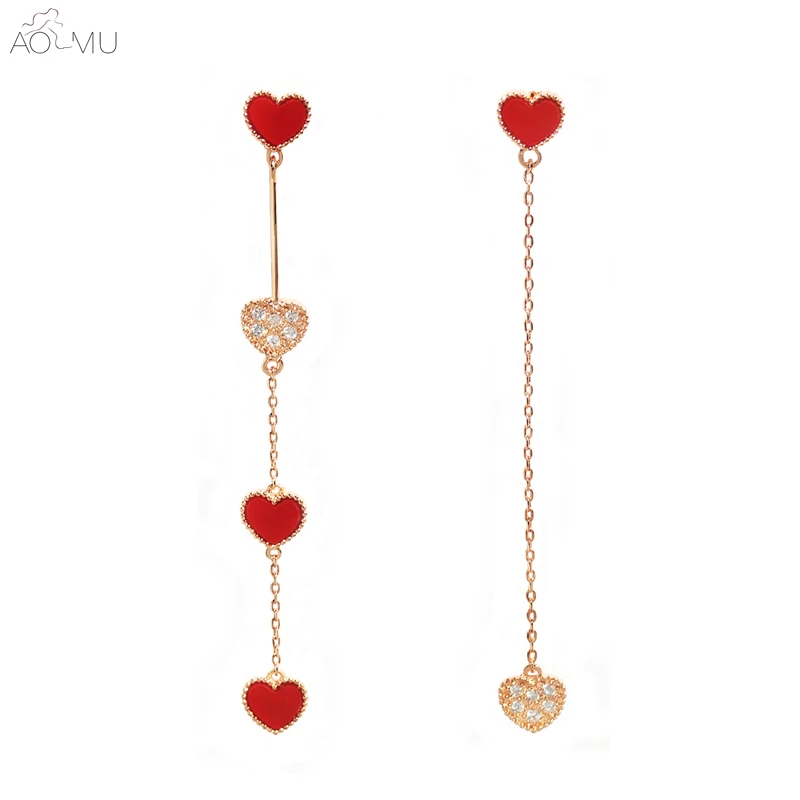 AOMU Новые корейские носки из хлопка милые красного цвета с надписью «Love со стразами, в форме сердца, ассиметричный, длинный, с кисточками, серьги со шпилькой, для Для женщин девочек Свадебная вечеринка ювелирные изделия