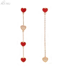 AOMU Новые корейские носки из хлопка милые красного цвета с надписью «Love со стразами, в форме сердца, ассиметричный, длинный, с кисточками, серьги со шпилькой, для Для женщин девочек Свадебная вечеринка ювелирные изделия