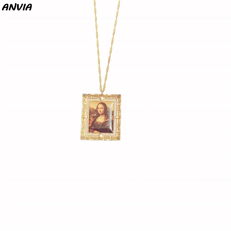 Подвеска-ожерелье для женщин Mona Lisa Chain ретро сплав рамка квадратное искусство известная картина европейский дизайн заявление друзья подарки