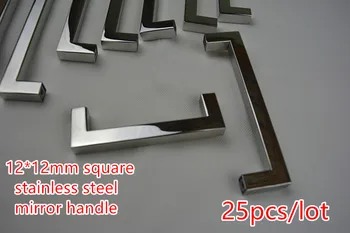 

25pcs/lot 12*12mm Square Bar door handle mirror Stainless Steel Kitchen Door Cabinet Handle knob