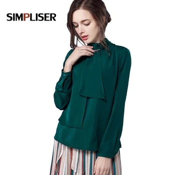 

SIMPLISER 2018 ladies tops chiffon blouses for women wear to work bow collar chiffon shirts long sleeve clothings large size