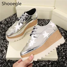 Atacado senhora estrela sapatos de plataforma plataforma de cunha alta única stella sapatos altura crescente strappy couro estrelas sapatos online