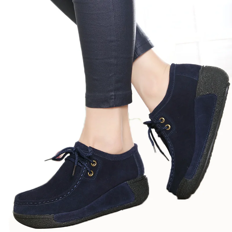 HEE GRAND/; Женская Осенняя обувь; повседневные ботильоны на платформе со шнуровкой; женская модная обувь из флока на танкетке; XWD2683 - Цвет: Blue