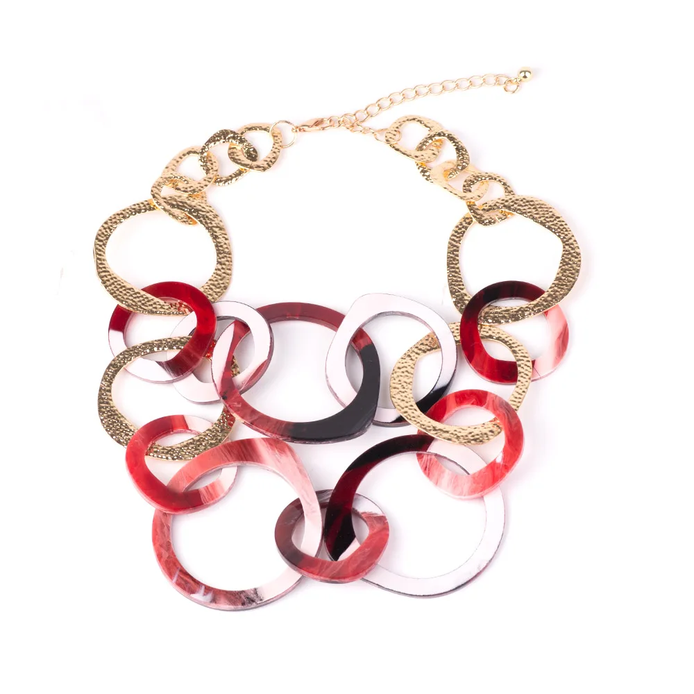 Трендовые акриловые золотые металлические геометрические цепочки с уксусной кислотой, подвески для женщин, модные круглые ювелирные изделия из ацетата и смолы - Окраска металла: red