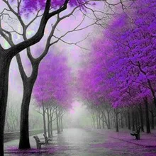 Алмазная вышивка значок фиолетовый дерево пейзаж пользовательские алмаз живопись полный квадратный ИД Мубарак алмазов картина эйген фото Роза