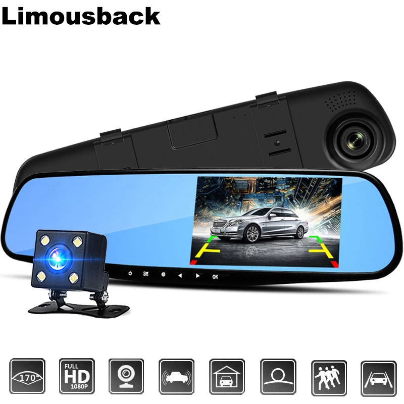 

Limousback Full HD 1080P Car Dvr Camera Auto 4.3 Inch Rearview Mirror Digital Video Recorder Dual Lens Registratory Camcorder