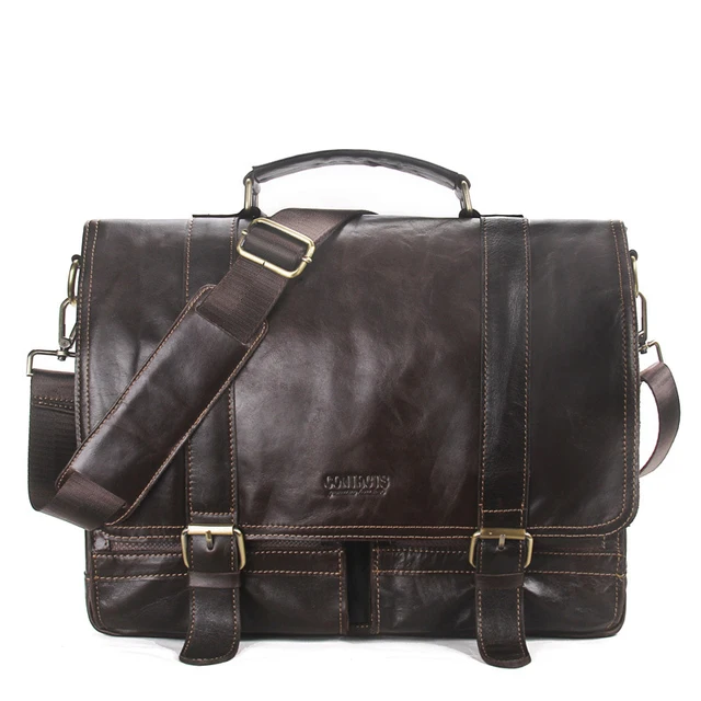 Buy CONTACT'S Genuine Leather Men messenger bag male