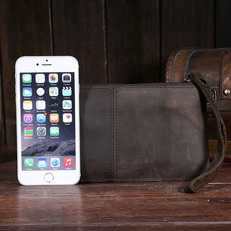 High Quality New Men Crazy Horse Cowhide Genuine Leather Clutch Bag Case Pocket Coin Purse Male Card Holder Pack Vintage Wallet