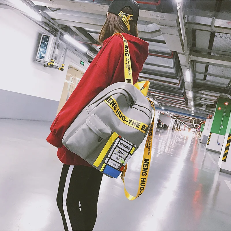 MENGHUO New Ribbons Waterproof Nylon Women Backpack Fashion Shoulder School Bag Preppy Style Backpacks for Teenage Girls Mochila (40)