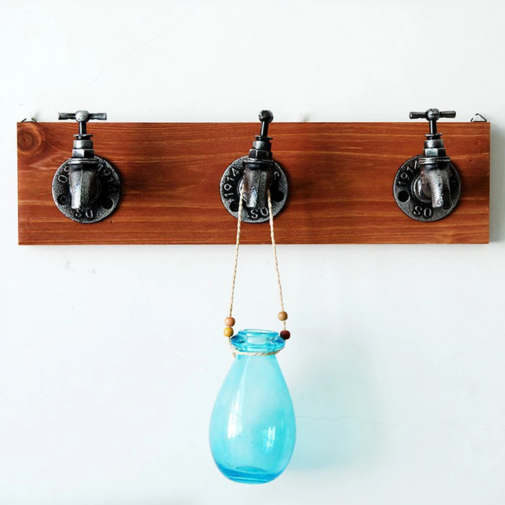 MagiDeal Vintage Wall Mounted Wooden Iron Coat Robe Hook Hat Hanger Racks