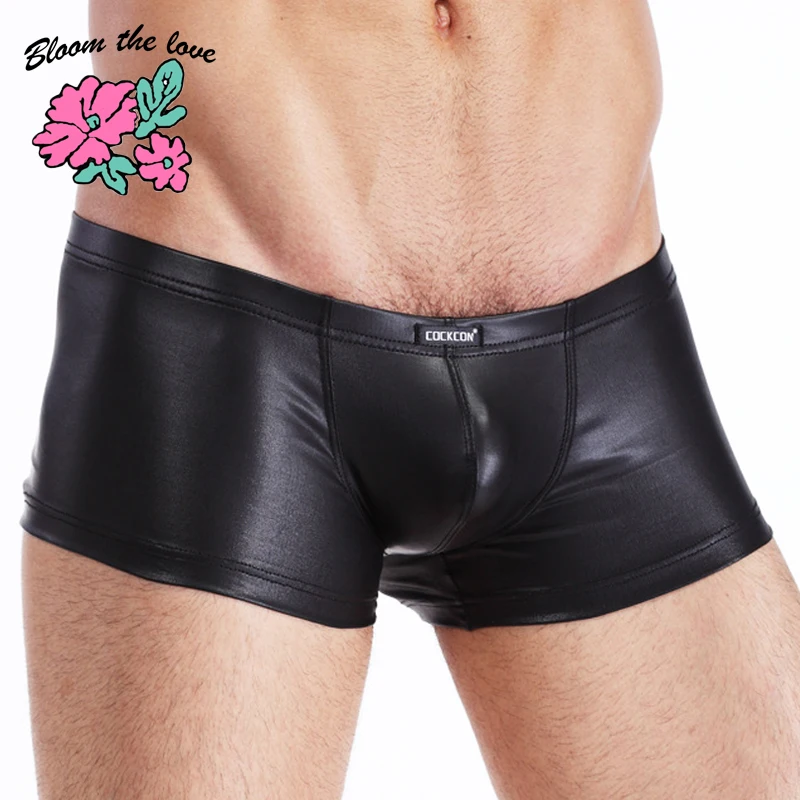 

[Bloom the love] Boxer Men Underwear Sexy Night Club Leather Mens Boxers Cuecas Masculina Underpant Boxershorts Man Size M-2XL