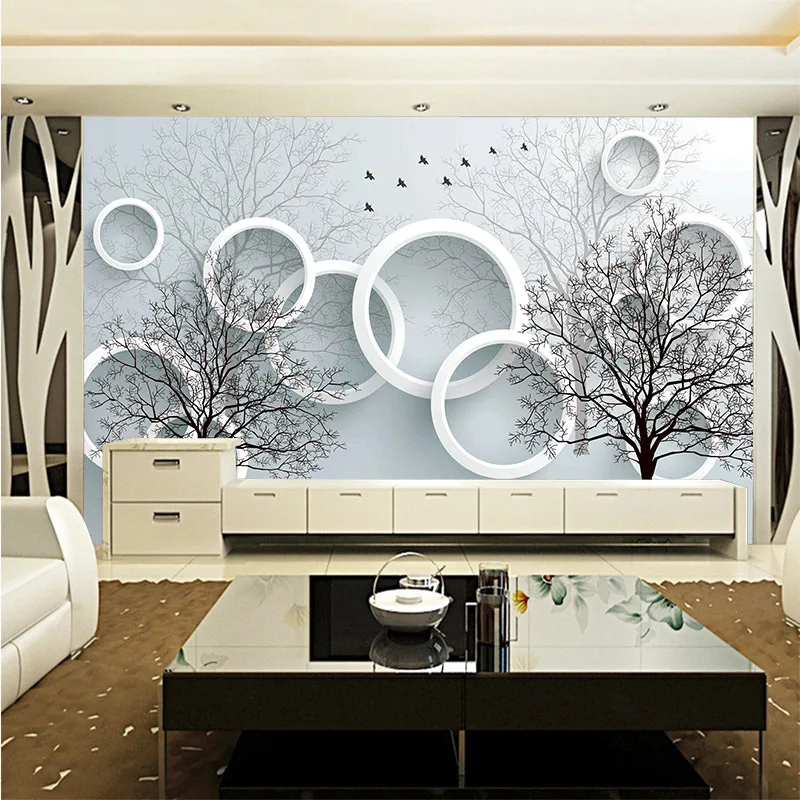

TV and sofa and screen background modern art wallpaper with dream circles and abstract tree
