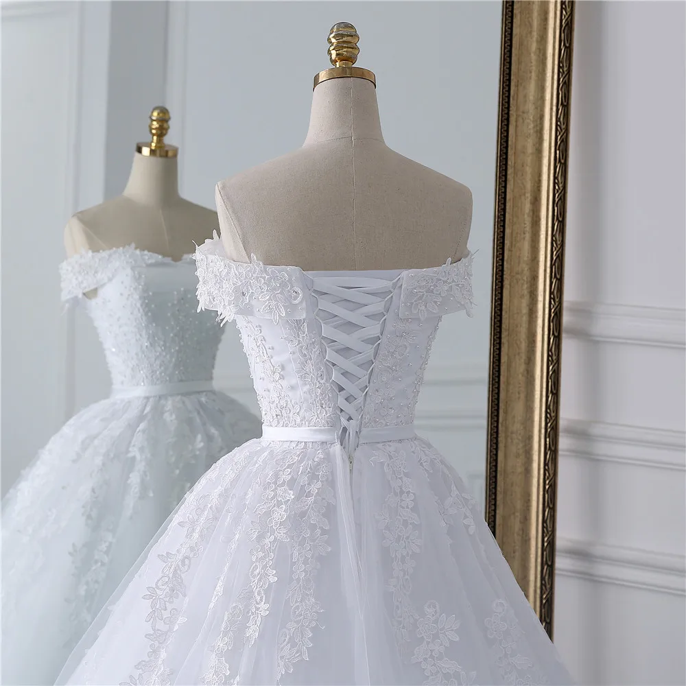 Fansmile кружевные платья свадебное платье Robe Princesse Mariage размера плюс длинный Тюль для поездов Mariage Свадебная индейка FSM-433T