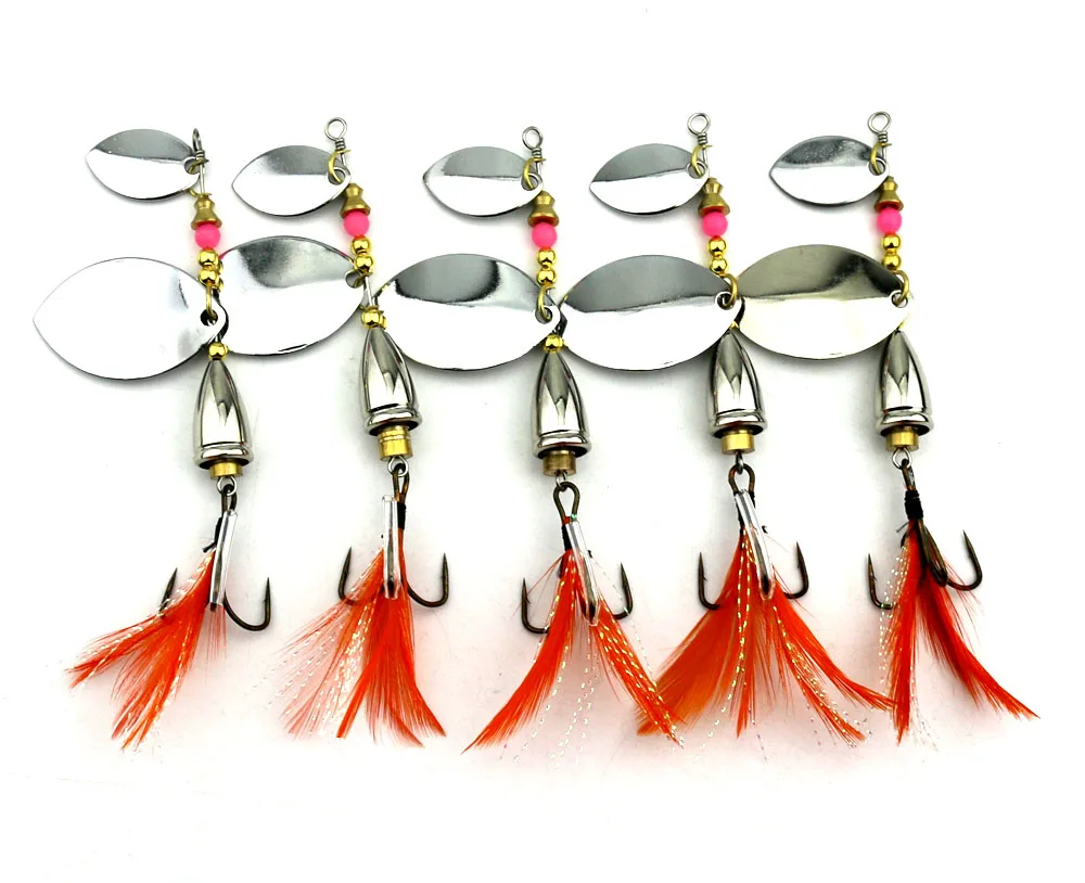 5 pcs Metal Spinner Fishing Lure Bass Bait Hooks Spinnerbait 9.3cm 16