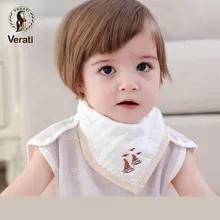 

VERATI 1PC Soft Cotton Embroidery Towel Newborns Baby Feeding Saliva Toddler Triangle Double Buckle Adjustable Burp Cloths