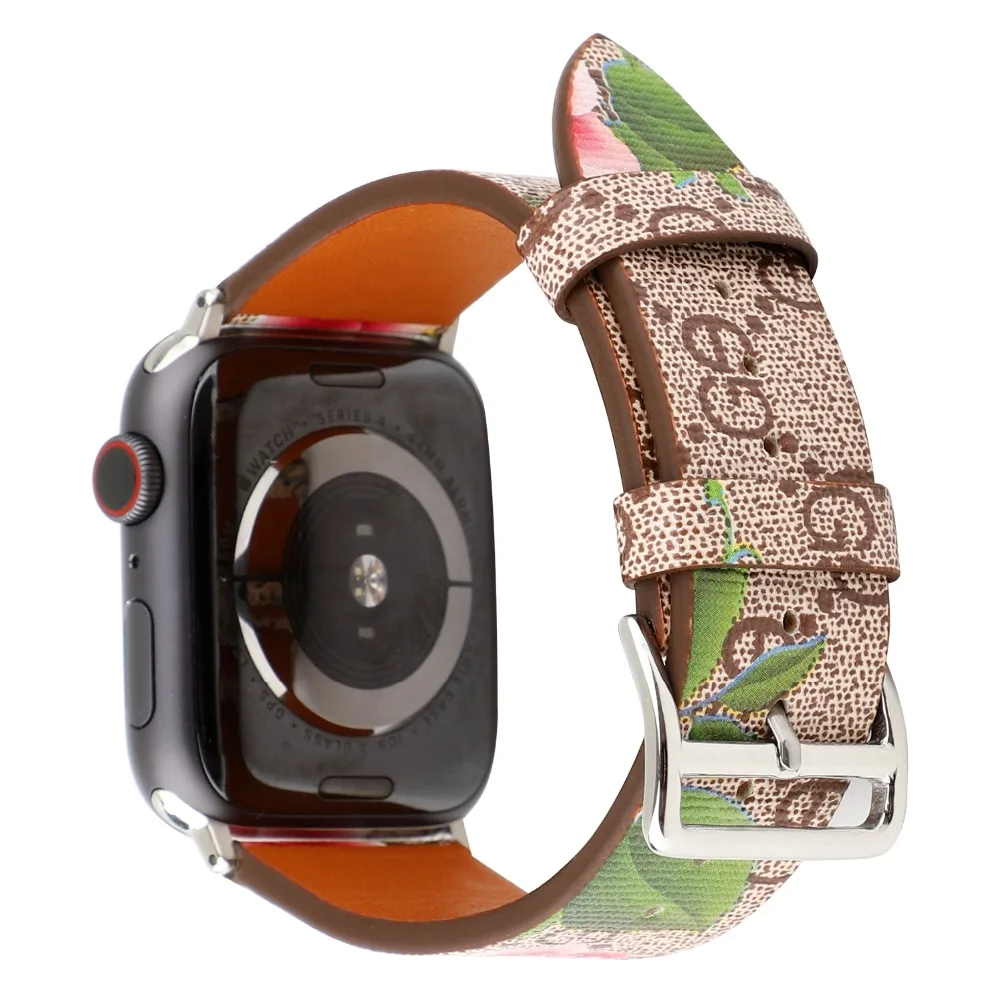 

Flower Prints PU Leather Watch Band for Apple Watch Series 4 40/44mm Vintage Strap for iwatch 38/42mm Series 3 2 1 I375.