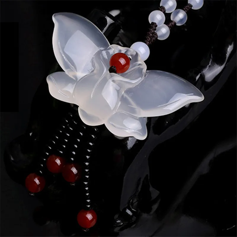 

Certificate Natural Jade Medullary Necklace Pendant Carved Butterfly Lucky Best Wishes Women Men Jewelry gift with Box