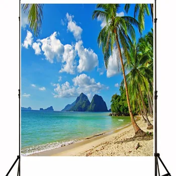 

Tropical Trees Photography Background Backdrop 10x10 Blue Sea Beach Photo Backdrop for Photo Studio Props Customized Photocall