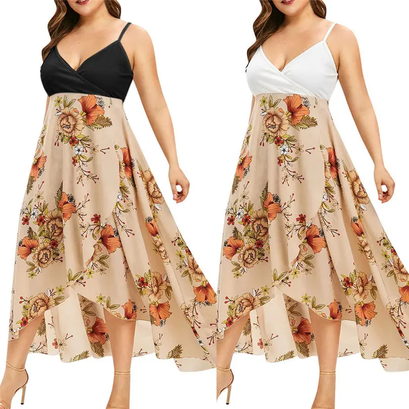 New Women Summer Plus Size V-neck Casual Bohemia Print  Sling Backless Swing Dress Holiday Fashion Party Dress Vestidos #4A30 (1)