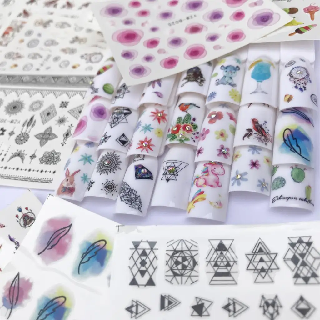 

LCJ 1pcs Water Decals Nail Sticker Blossom Flower Sliders Flamingo Parrot Bird Jungle Wraps Nail Art Decoration Manicure