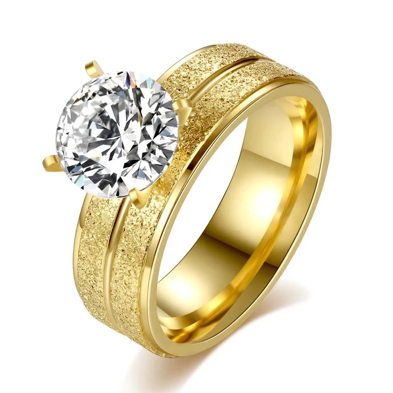 Блестящий элемент титановое кольцо из нержавеющей стали для женщин золотого цвета женские ювелирные изделия кубический кристалл обручальное Обручальное женское кольцо