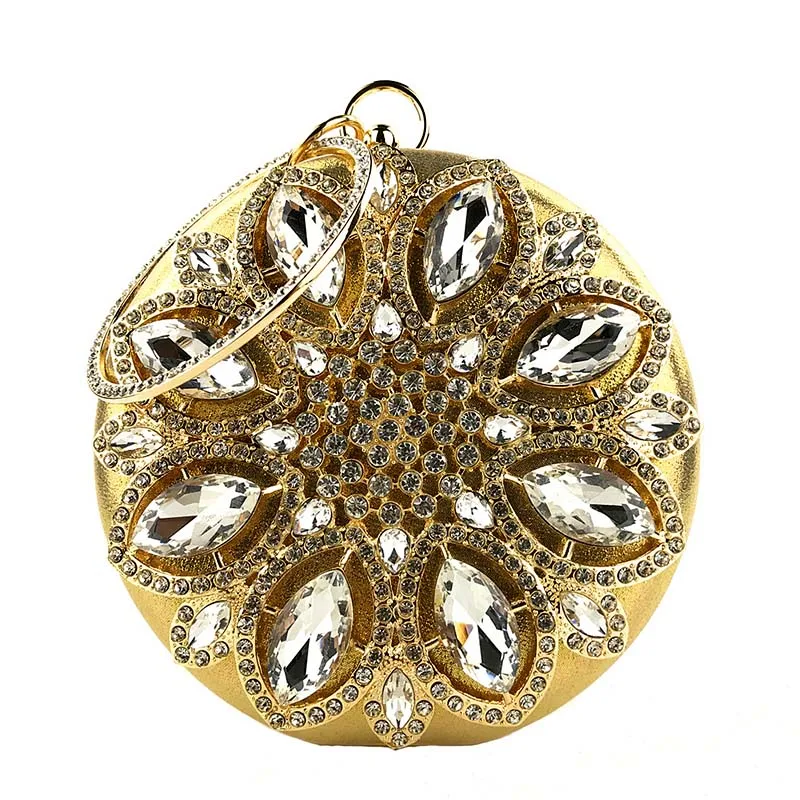 Gold-white Зеленый клатч, Женская сумочка, Круглый клатч, вечерняя сумочка, Кристальный бриллиант, свадебная сумочка, сумочка, изысканная цепочка, сумка на плечо, ZD1244 - Цвет: Gold-white