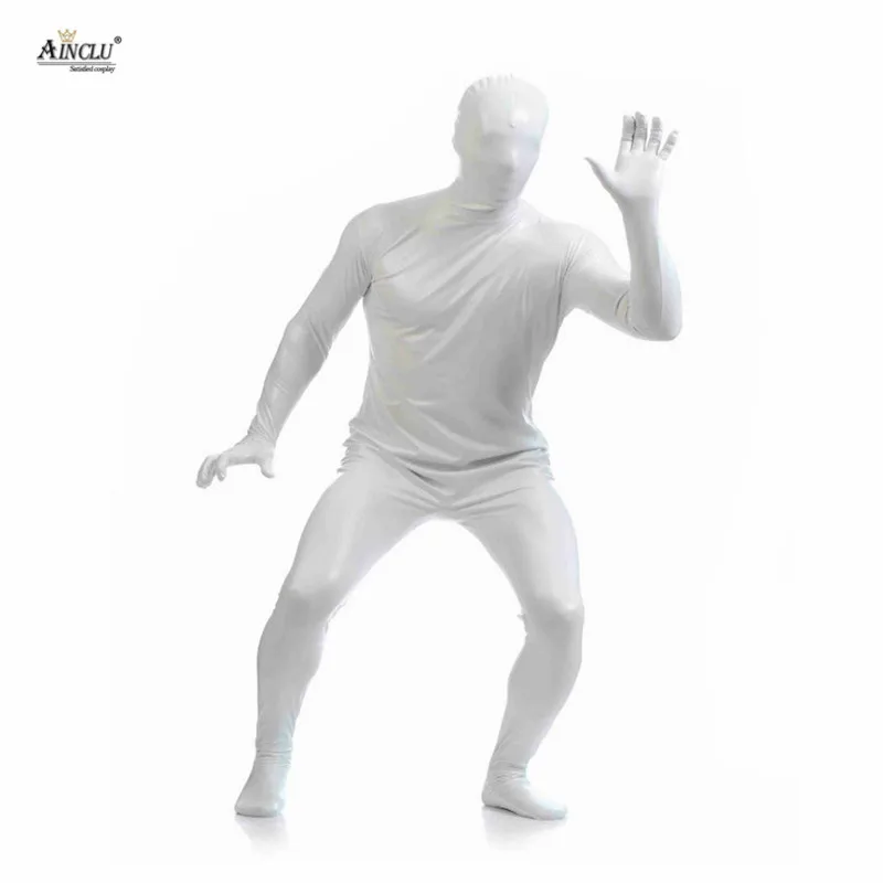 Ainclu комбидресс из спандекса блестящий сексуальный белый мужской Zentai для