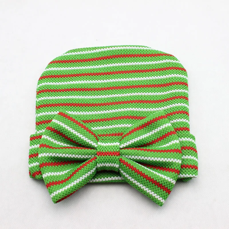 Новинка, осенне-зимняя полосатая хлопковая шапка с большим бантом для новорожденных, Европейская и американская поп-Кепка, 10 шт./лот