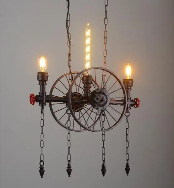 Industrial Retro Metal Pendant Lamp Creative Loft Style Wheel Decoration Pipe Light Restaurant Cafe Bar Light Free Shipping