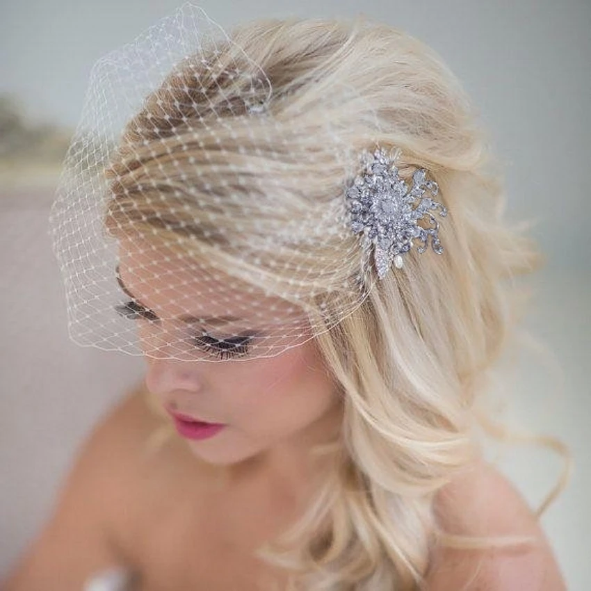 French Net Blusher Birdcage Veil Bridal Headpieces Jewelry Brooche s9