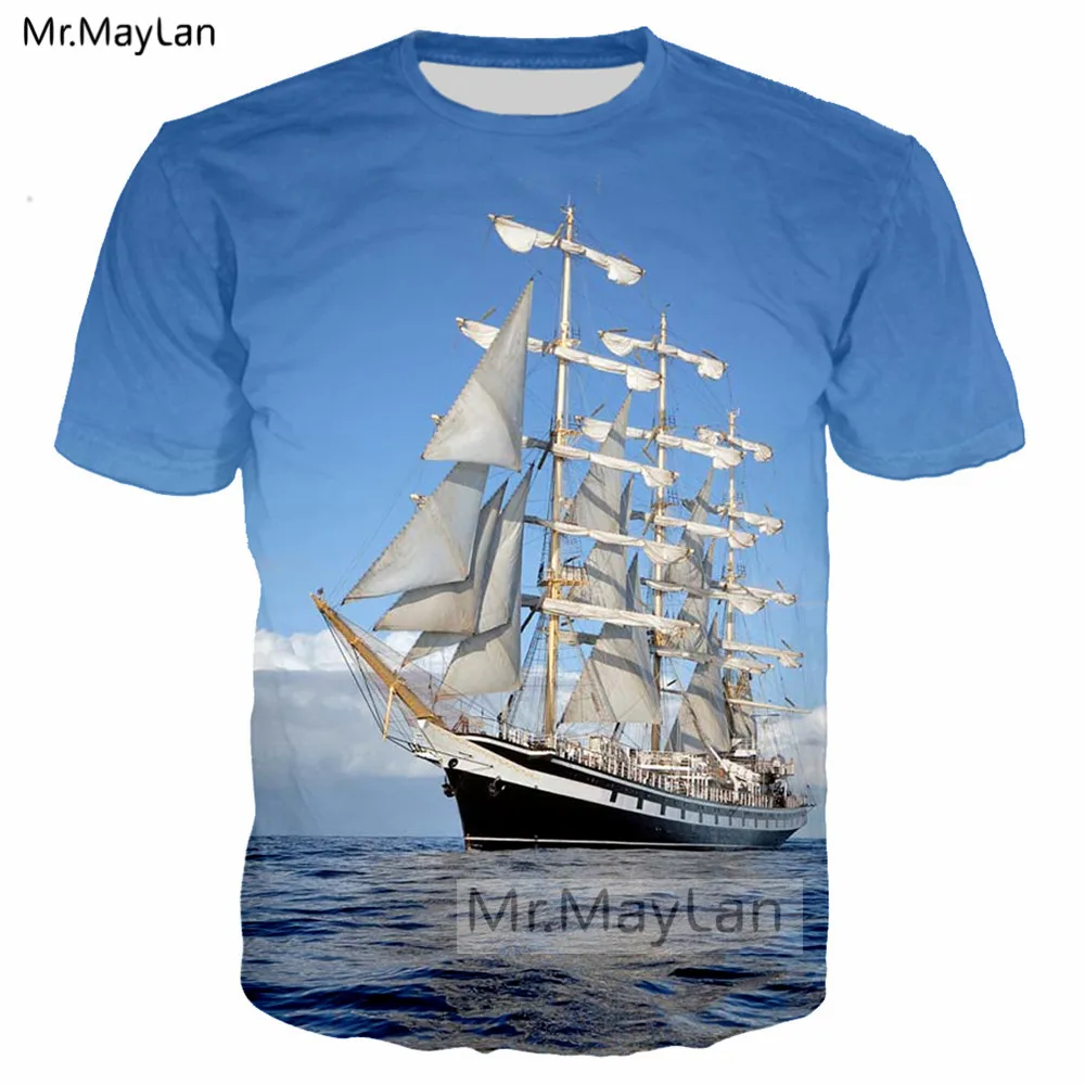 

Big Sea Boat Sailing Craft 3D Print Tee T shirt Men/women Casual Streetwear Tshirt Man Modis Blue Beach Clothes poleras hombre