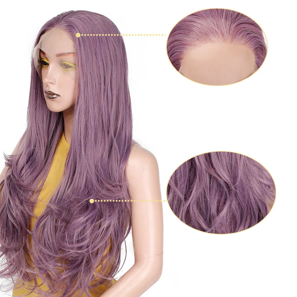 I's a wig Long WavySynthetic Lace Front Wigs Purple Lace Wig For Black /White Women can Cosplay Wave Pink Brwon Wigs