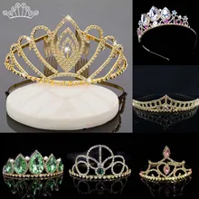 Диадема принцессы золотого цвета, хрустальные стразы, диадемы и короны, свадебные аксессуары для волос, украшения для волос на день рождения, выпускной вечер