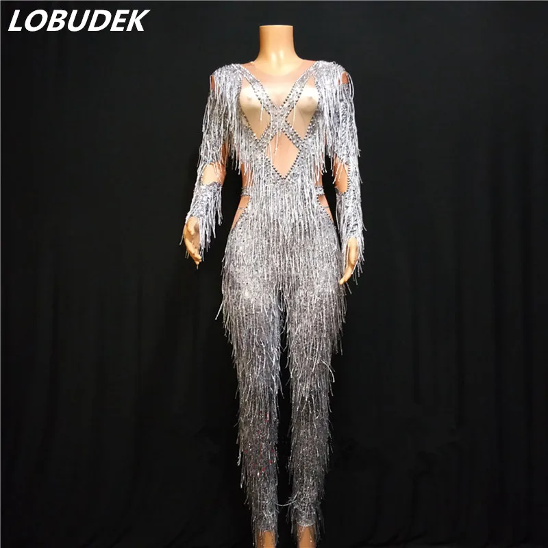 long sleeve fringe jumpsuit