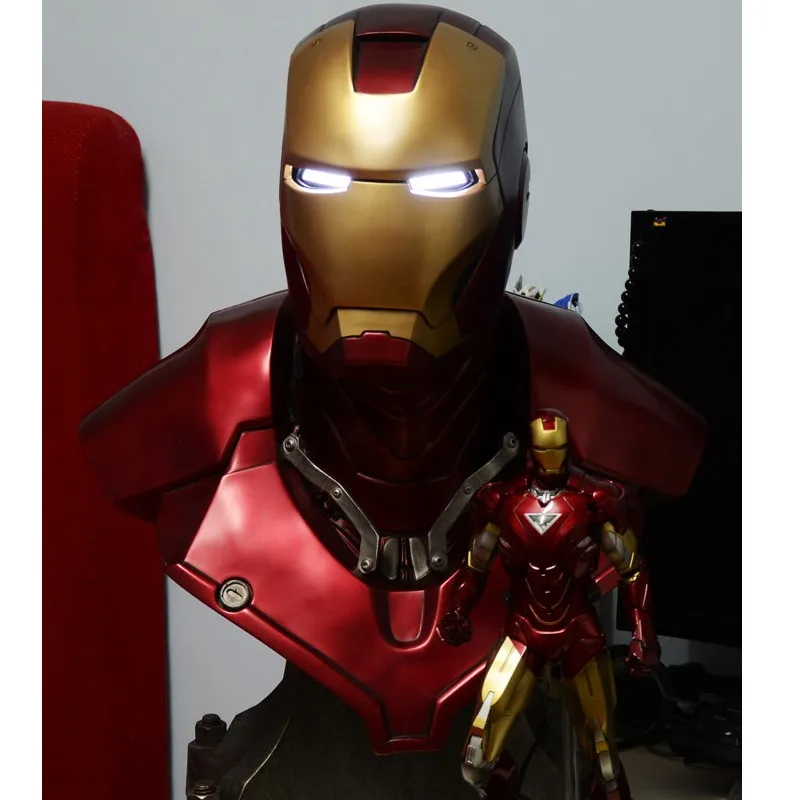2" Статуя Мстителей Железный человек Тони Старк 1:1 MK3 голова портрет со светодиодный светильник GK фигурка Коллекционная модель игрушки