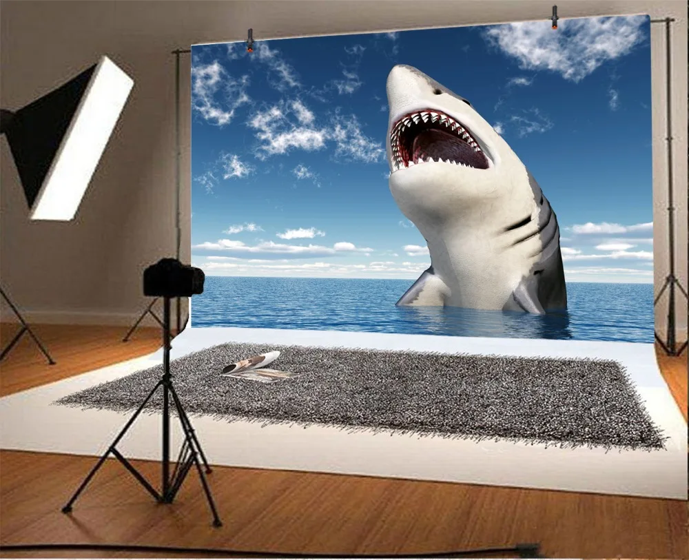 

MEHOFOTO Whale Clouds Tiger Sharks Party Holiday Seaside Photography Backgrounds Custom Photographic Backdrops for Photo Studio