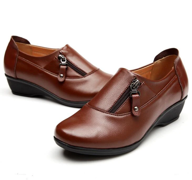 COVOYYAR/ обувь из натуральной кожи, женская обувь осень-зима, с боковой молнией, на низкой танкетке, для работы, женская обувь без шнуровки, Размеры 35-43, WFS704