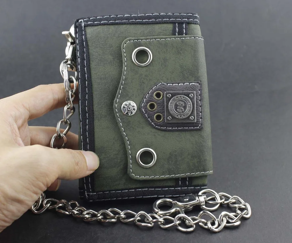 Mens Boys Money Card Coin Wallet with Chain & Clip Canvas TriFold ZX6
