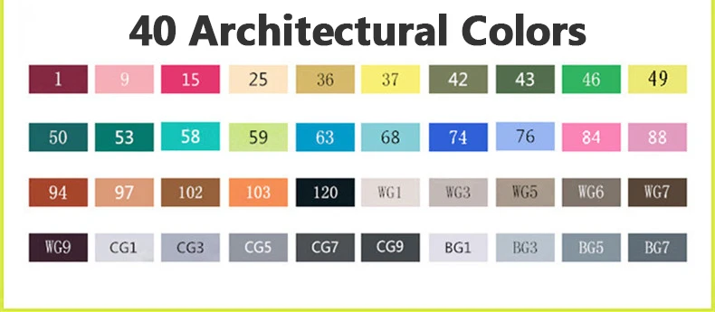 Хорошее качество, на спиртовой основе Твин арт Рисование маркер ручка набор с бесплатными сумками - Цвет: 40 Colors Architect