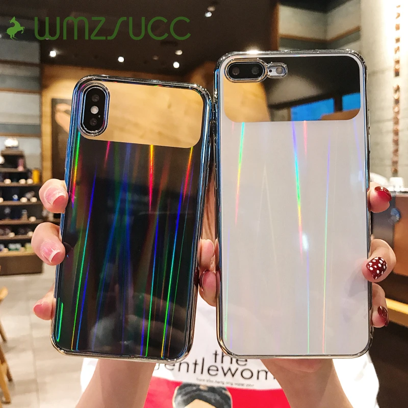 WMZSUCC Laser Rainbow Tempered Glass Phone Case for iPhone X 8 7 Back Cover 6 6s Plus Wholesale |