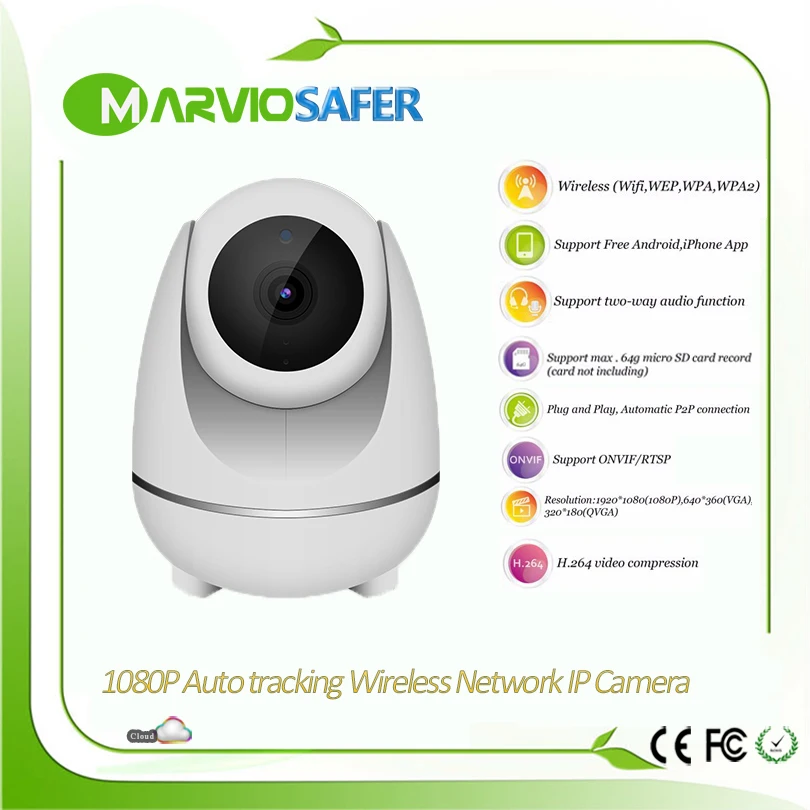 

Marviosafer 1080P Auto Move Tracking Wi-fi PTZ IP Network Camera Wireless 2MP Two-way Audio Phone Monitor, Wifi IPCam Camara