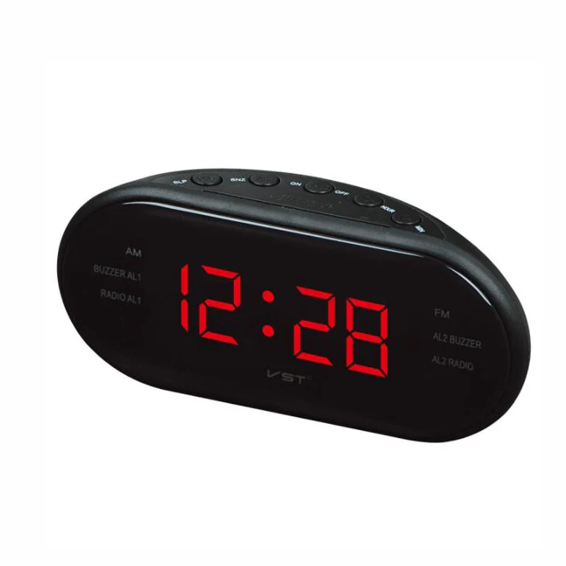 

LED Digital radio alarm clock with blue red green LED English operation alarm clock luminous table clock Snooze alarm clock
