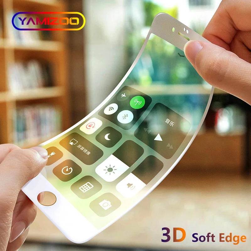 Koop YAMIZOO Beschermende Glas Voor iPhone 6 7 Screen Protector 3D Volledige Cover Op 9 H Zachte Rand Gehard Glas Voor iPhone x 6 s 8 7 6 Plus