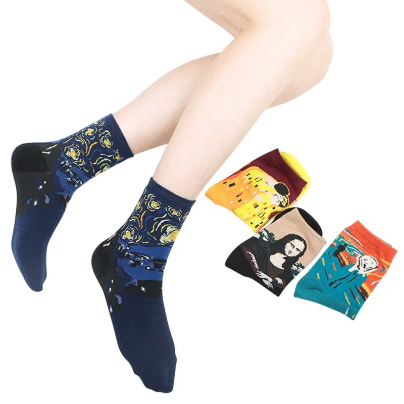 

New Arrival Cotton Art Oil Socks Painting Washington Davi Male Female Cupid Retro Style Men Women Socks Sport Cycling Sock