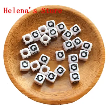 

New Arrival Single Letter Q Printing Acrylic Alphabet Initial Beads 7*7MM Cube Square 1800PCS/Lot Plastic Name Bracelet Beads