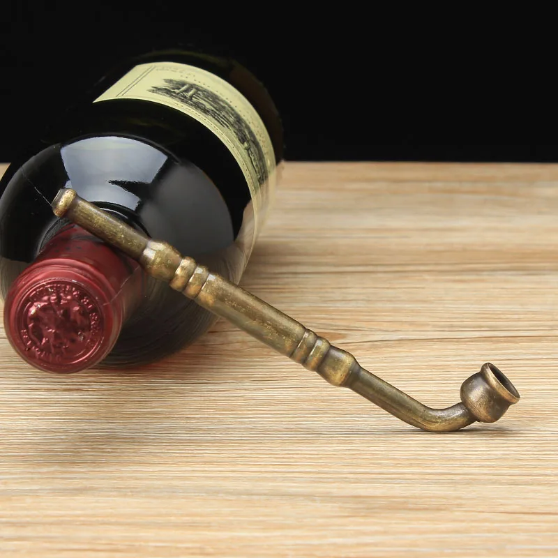 Old fashioned Fine Copper Straight Type Long Rod Smoking Pipe Wooden